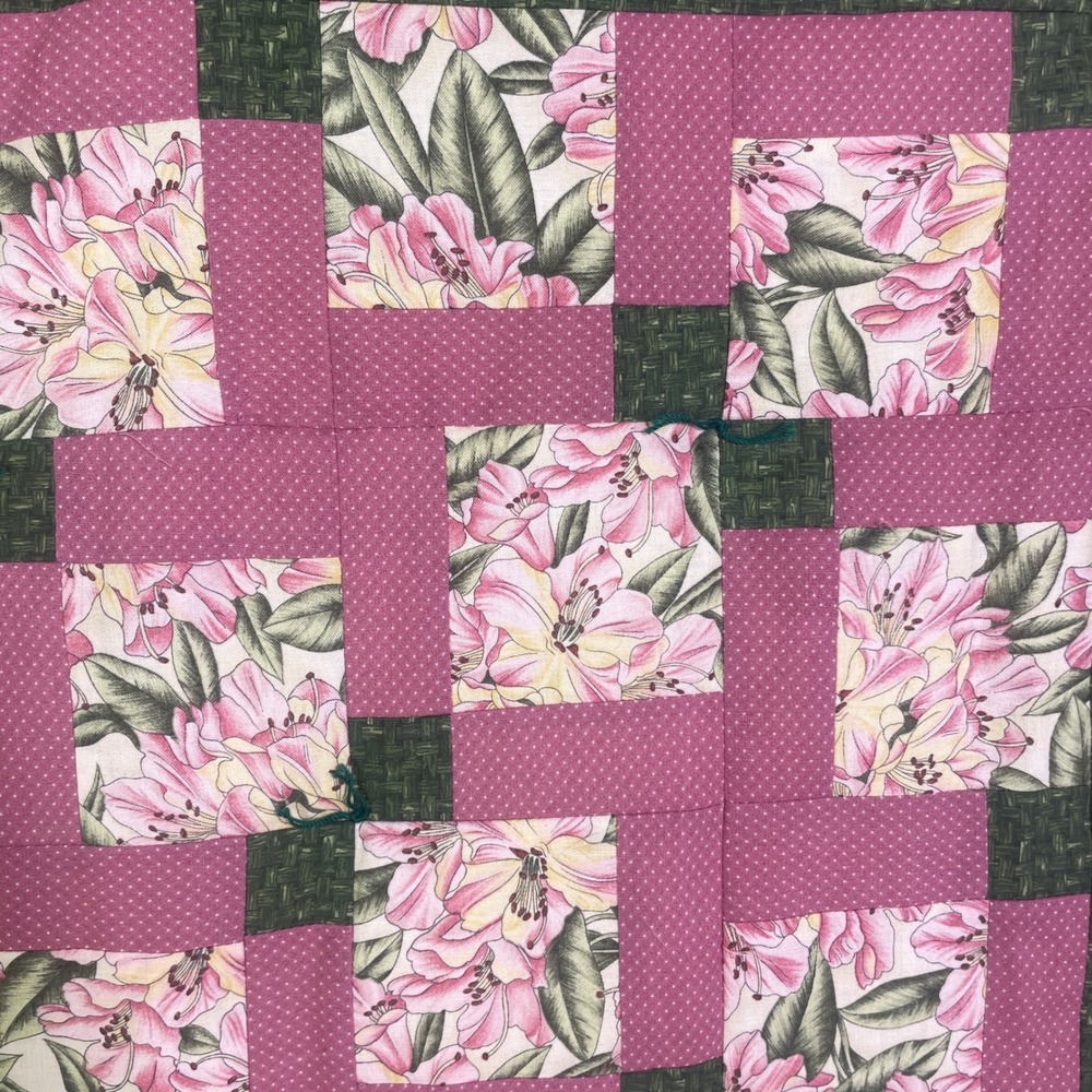 Vintage Handmade Patchwork Quilt Wall Hanging Lap Blanket 37x37 Pink Floral - Picture 2 of 5